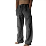 Besolor Mens Cotton Linen Pants Elastic Waist Drawstring Wide Leg Pants Casual Comfy Beach Lounge Trousers with Pockets